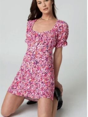 Stillwater‎ Puff Sleeve Floral Round Neck Mini Dress, NWT, size small